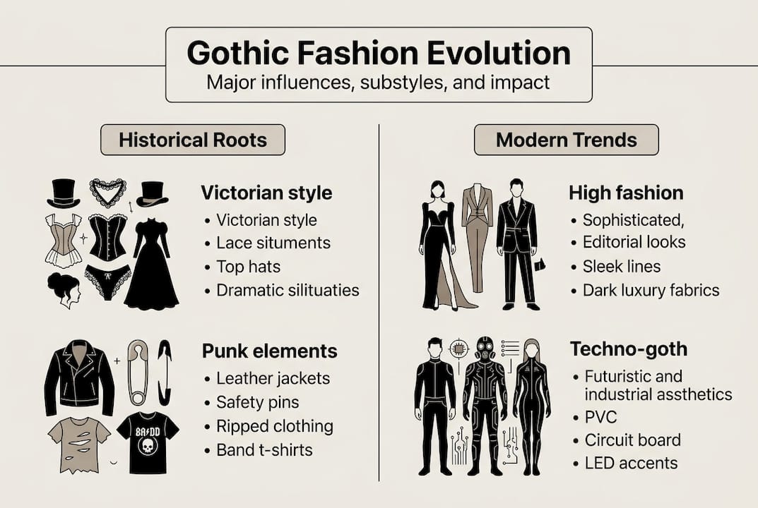 Infographic showing gothic fashion evolution overview