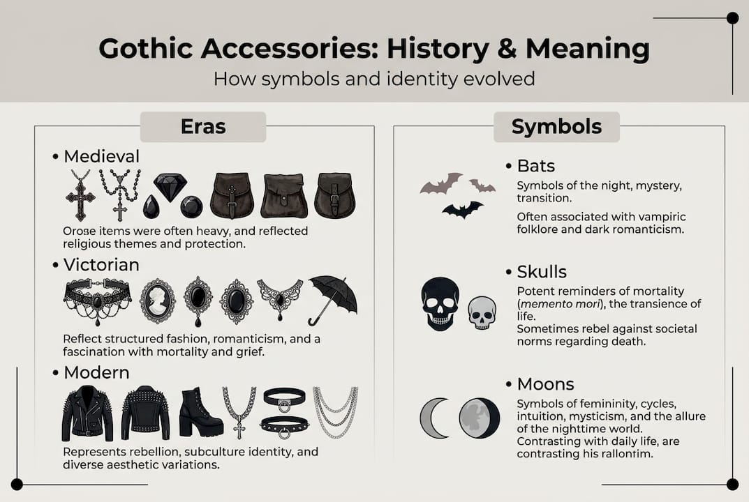 Infographic of gothic accessory eras and symbols