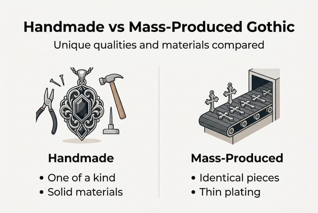Infographic comparing handmade and mass-produced gothic items