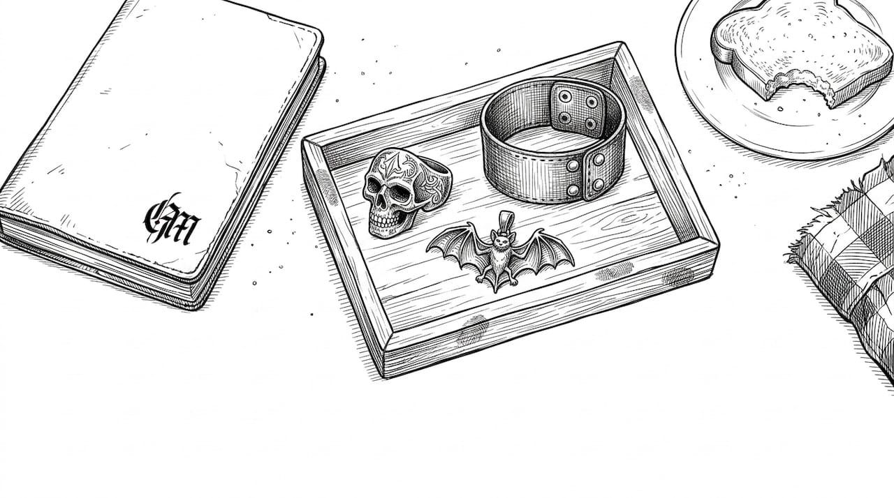 Hands sorting durable gothic accessories on table