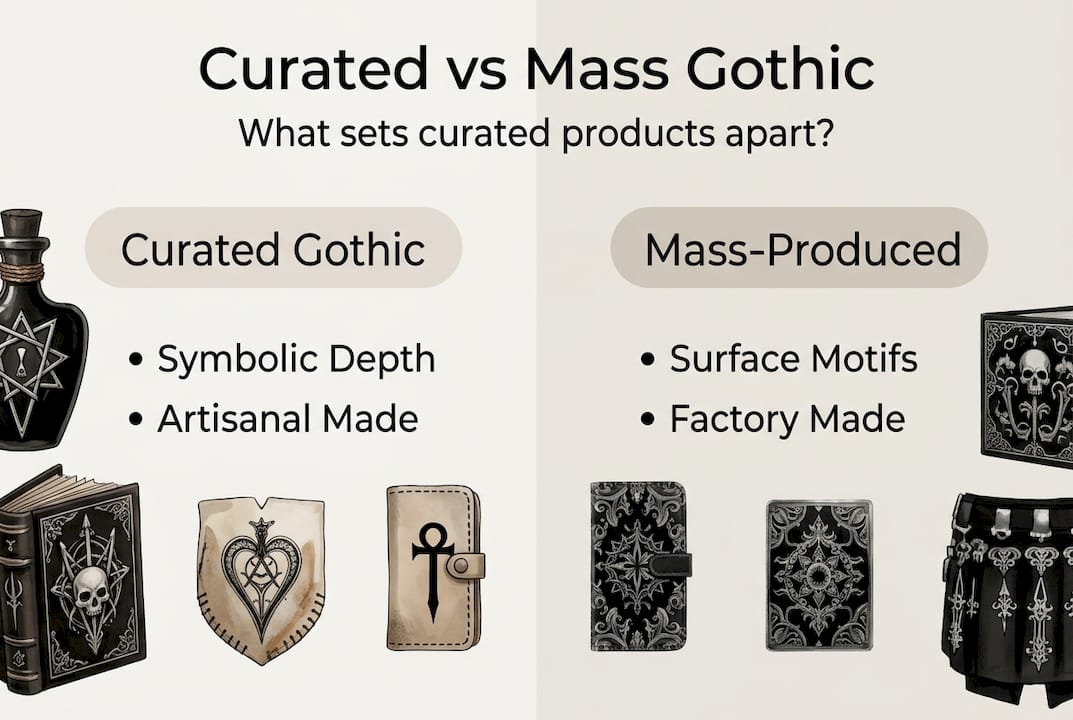 Infographic contrasting curated and mass gothic products