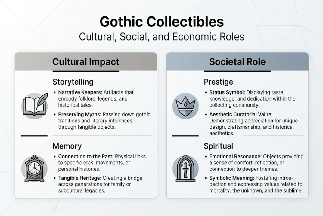 Infographic of gothic collectibles’ cultural roles