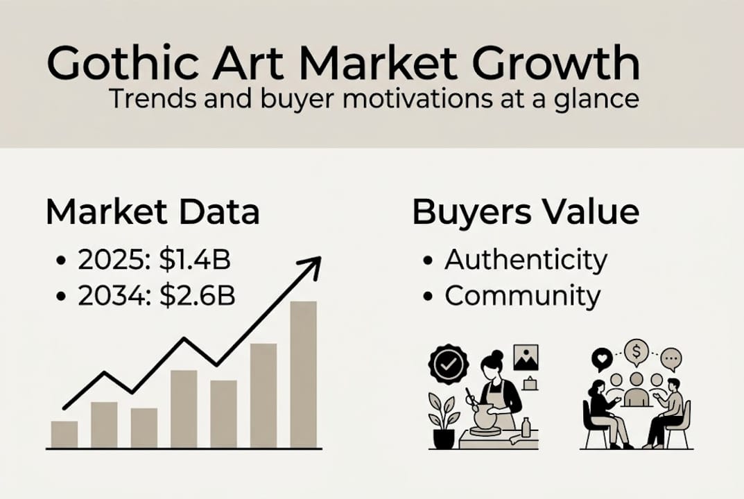 Infographic of gothic art market growth and buyers
