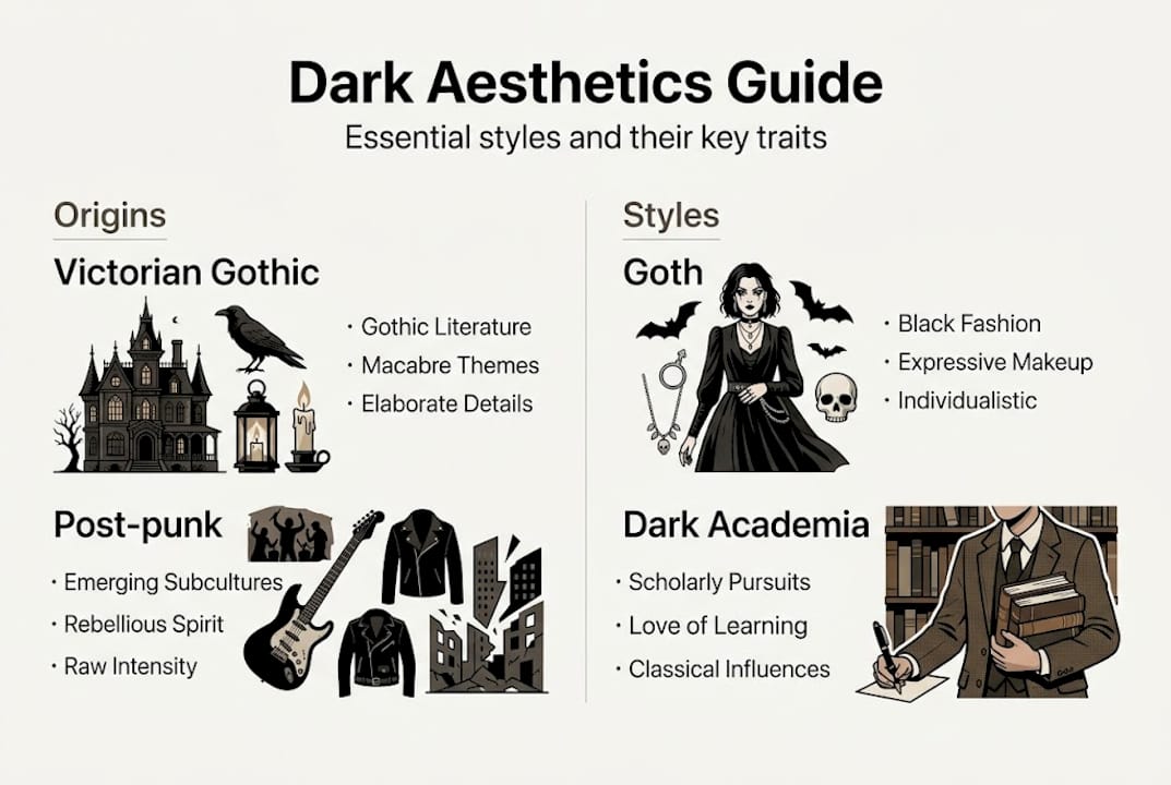 Infographic dark aesthetics styles and origins