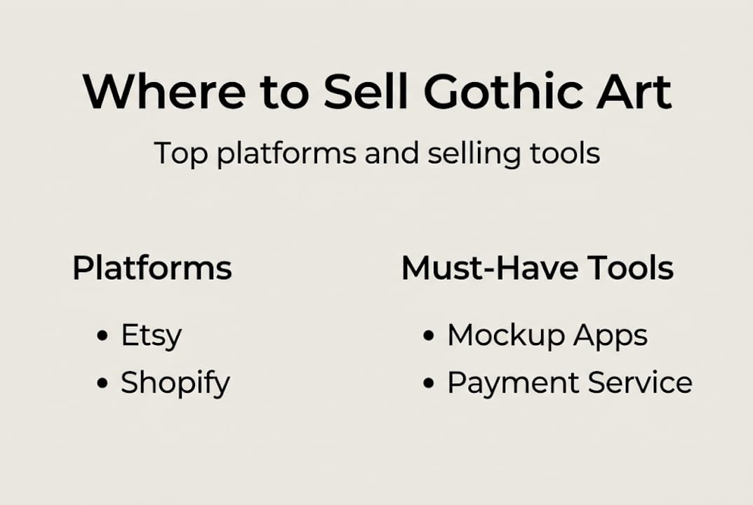 Infographic of key gothic art sales platforms and tools