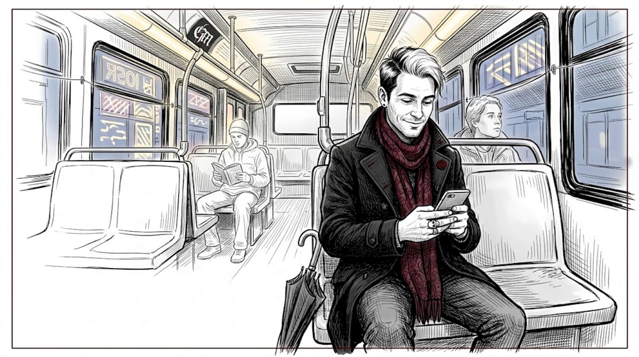 Commuter wearing gothic horror accessories