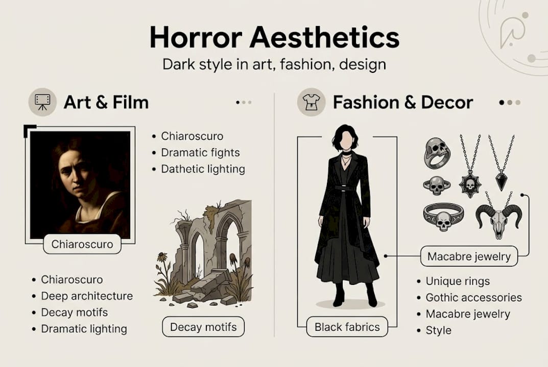 Infographic on horror aesthetics in art and style
