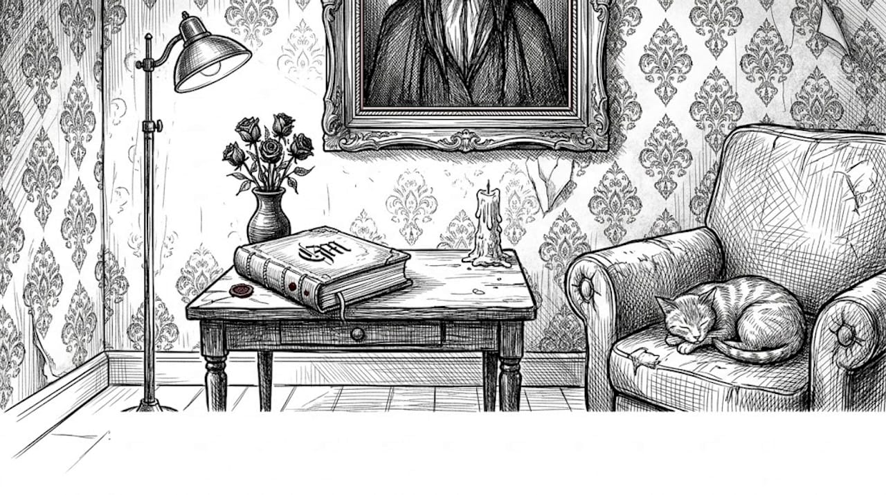 Gothic painting displayed in moody corner