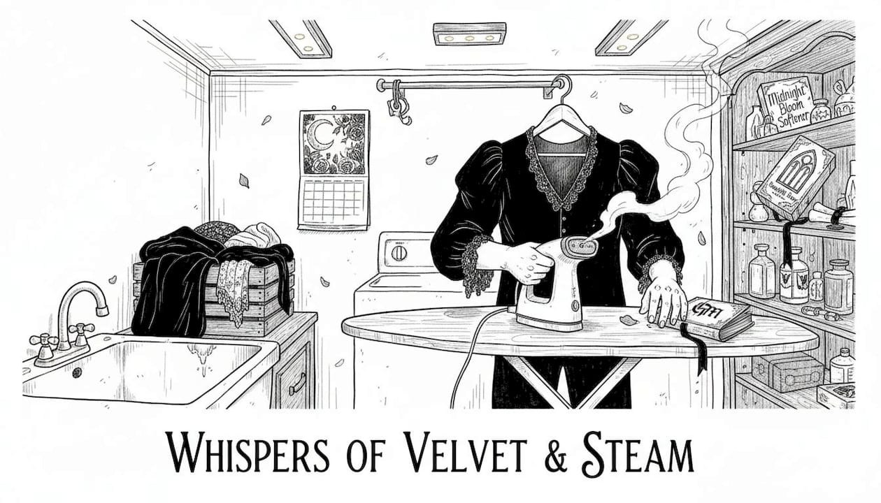Person steaming velvet shirt on ironing board