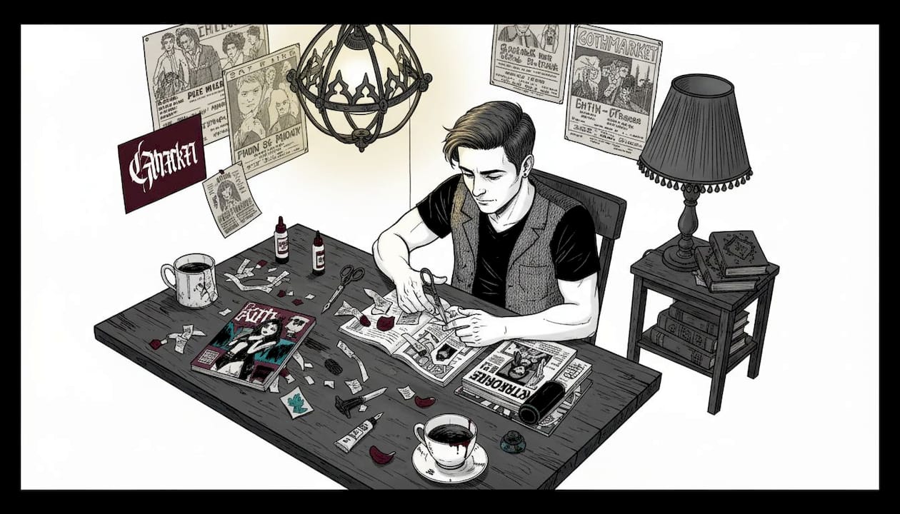 Man making DIY art zines at table