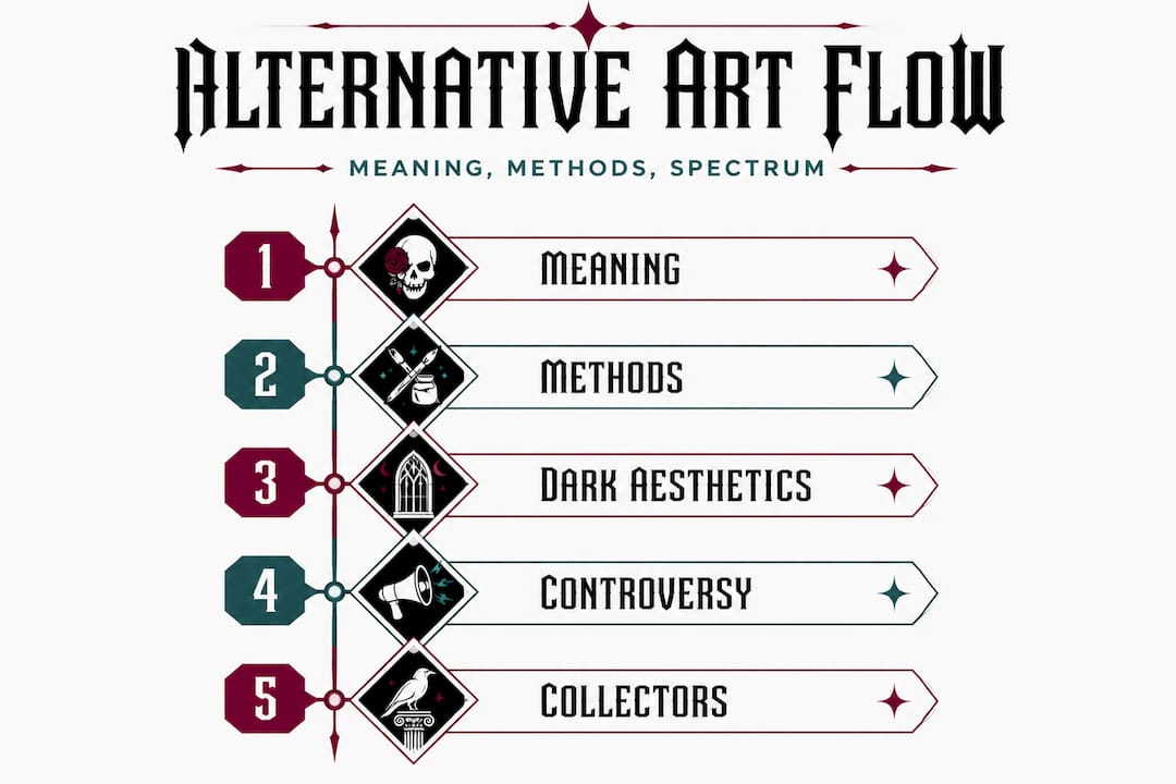Vertical infographic on alternative art core concepts