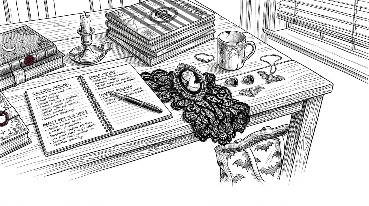 Collectors sharing gothic items at table