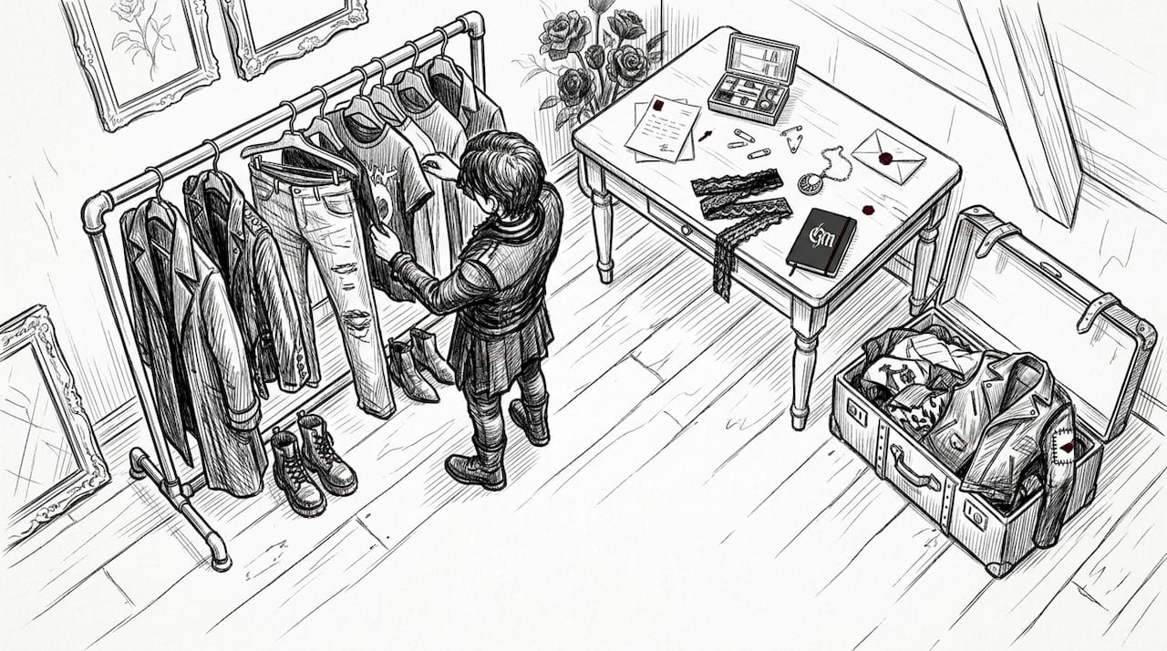 Person organizes alternative wardrobe at home