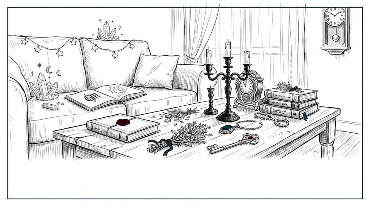 Everyday setting with gothic decorative objects