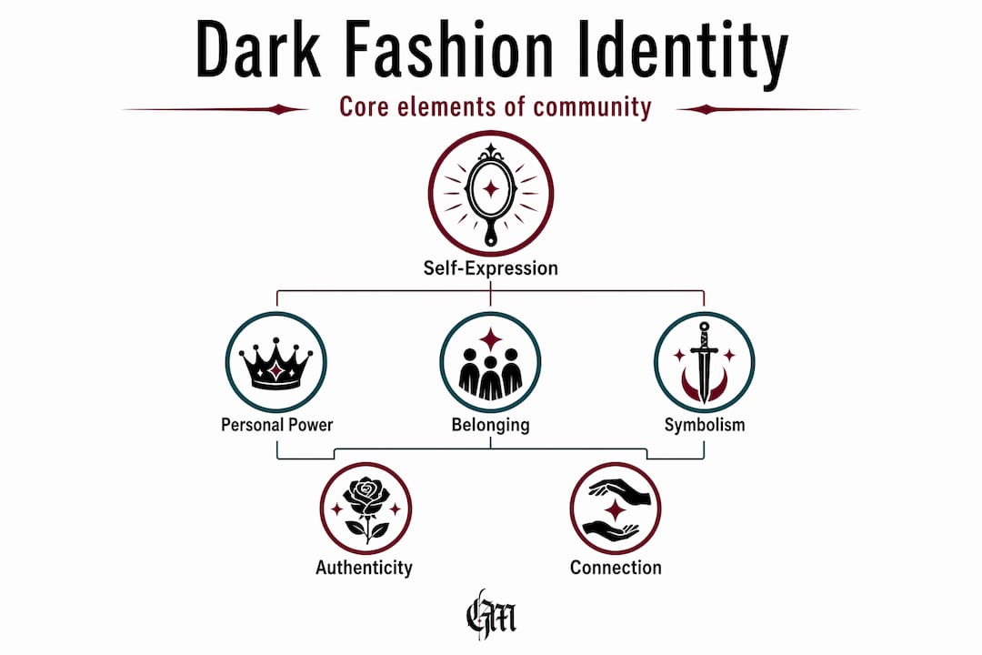 Hierarchy infographic on dark fashion identity and community