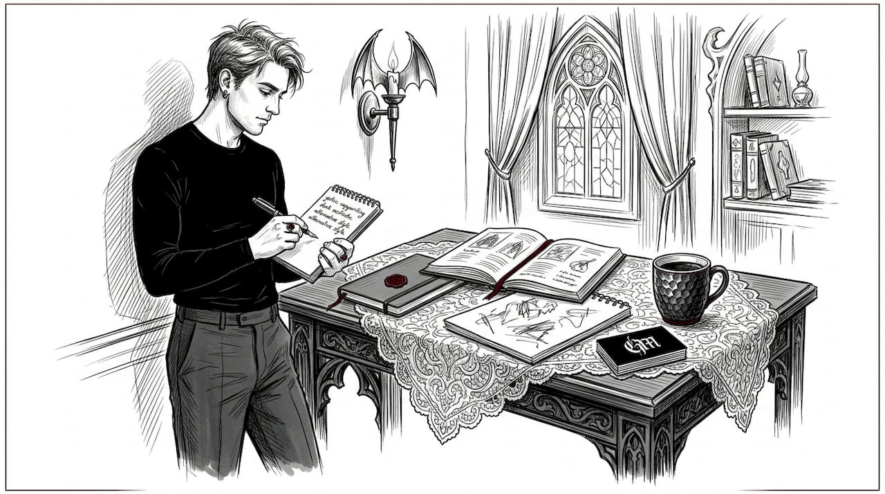 Marketer brainstorming gothic product bullet points