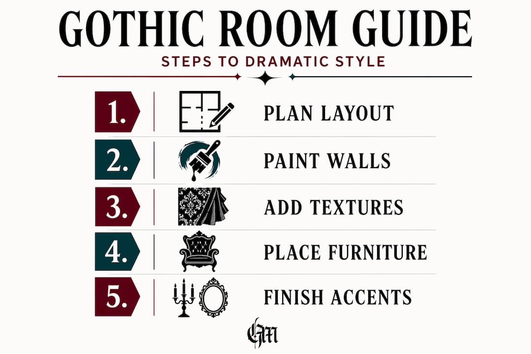 Infographic showing gothic home decor steps