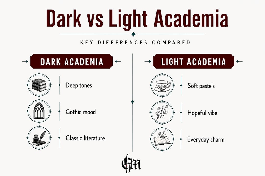 Infographic comparing dark and light academia