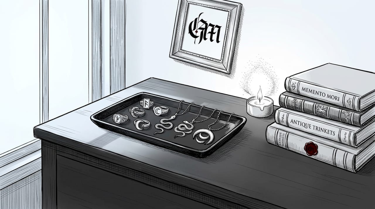 Jewelry tray with occult rings and pendants