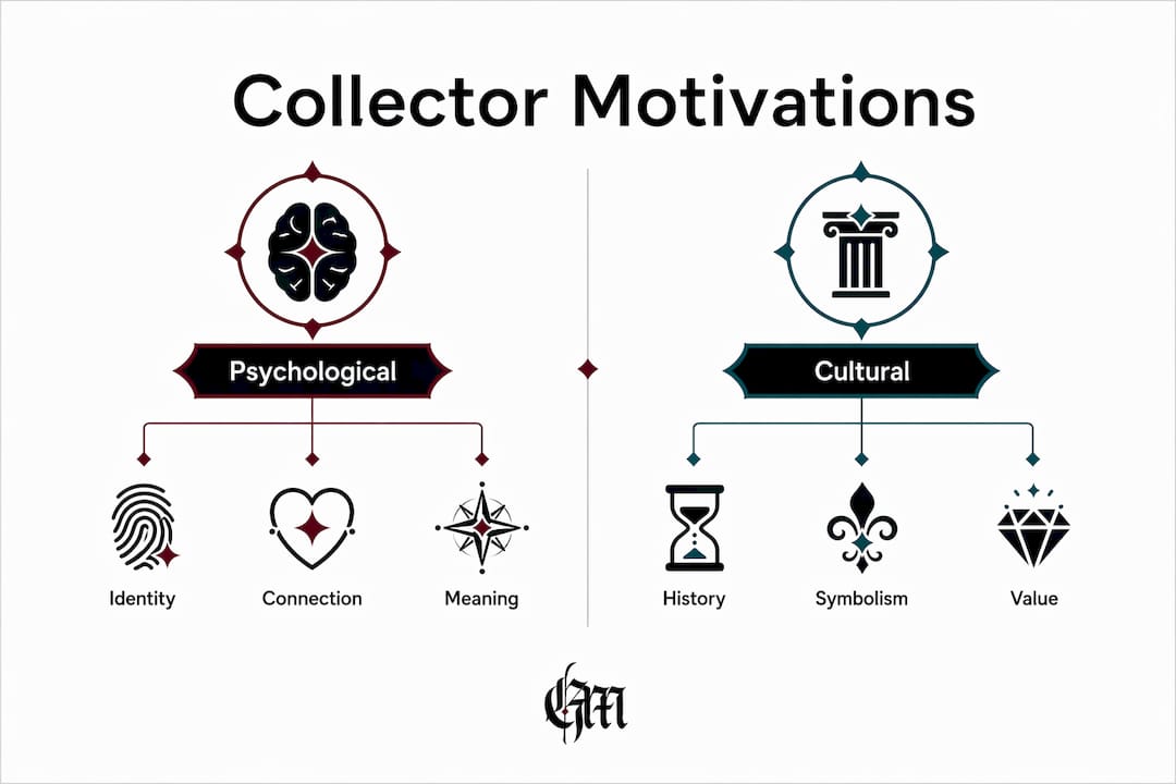 Infographic comparing psychological and cultural collector motivations