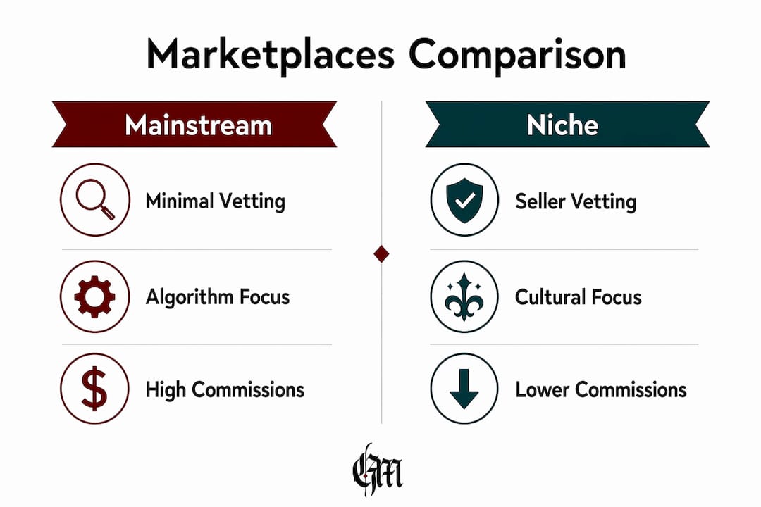 Infographic comparing mainstream and niche marketplaces