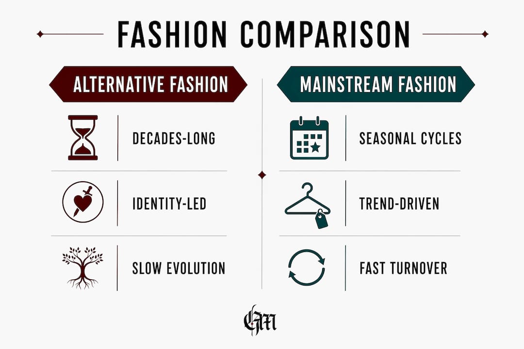 Infographic comparing alternative and mainstream fashion