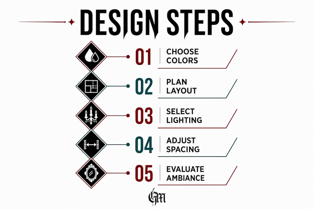 Step-by-step dark gallery design infographic