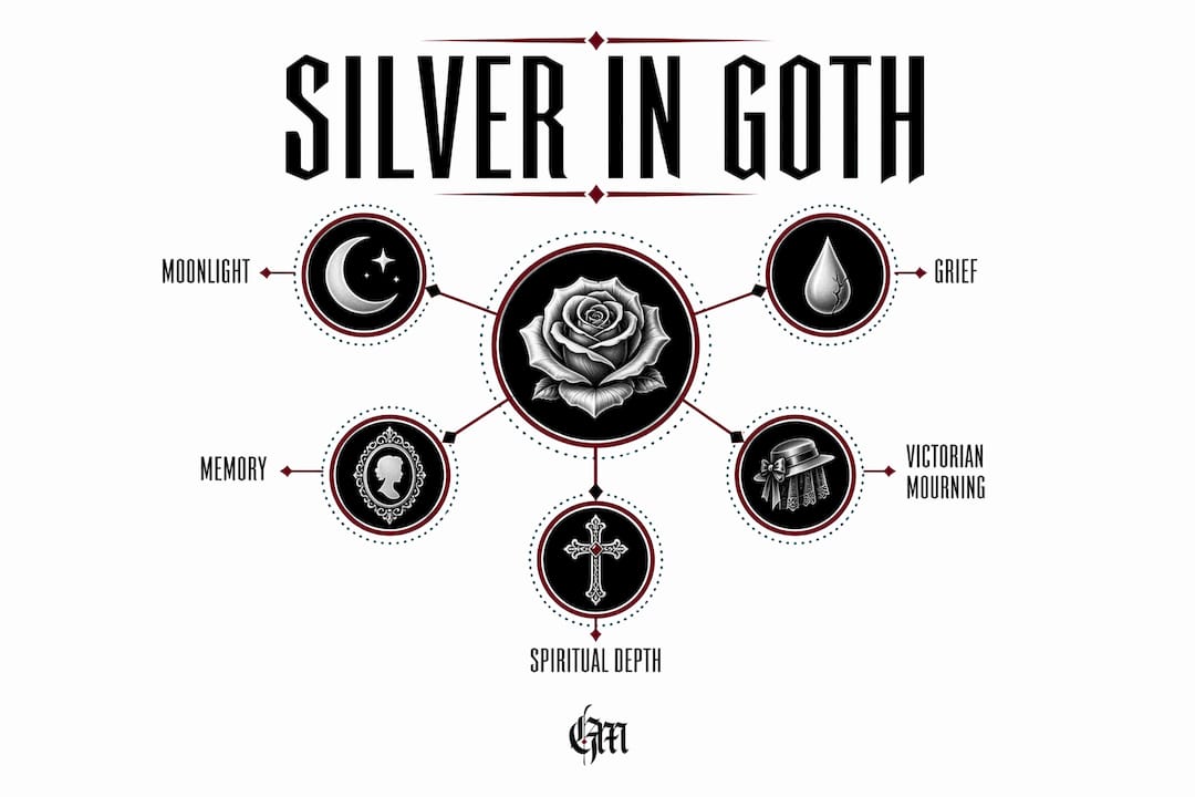 Infographic showing symbolism of silver in goth culture