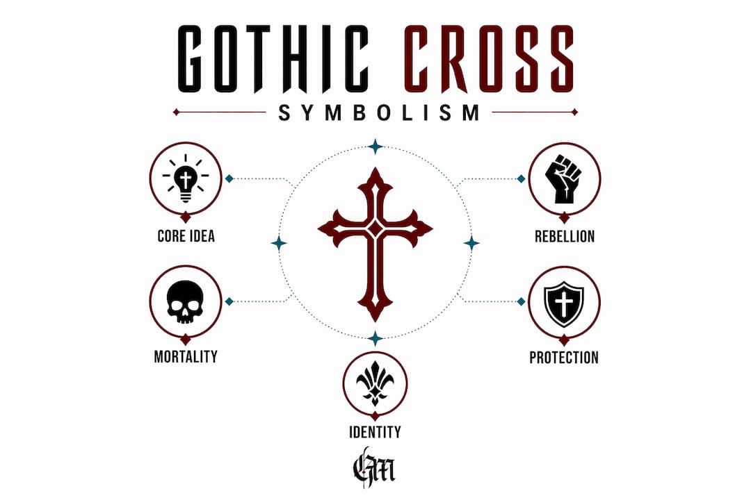 Infographic illustrating gothic cross symbolism hierarchy
