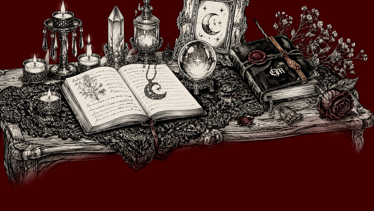 Dark academia desk with candles and notebook for stress relief