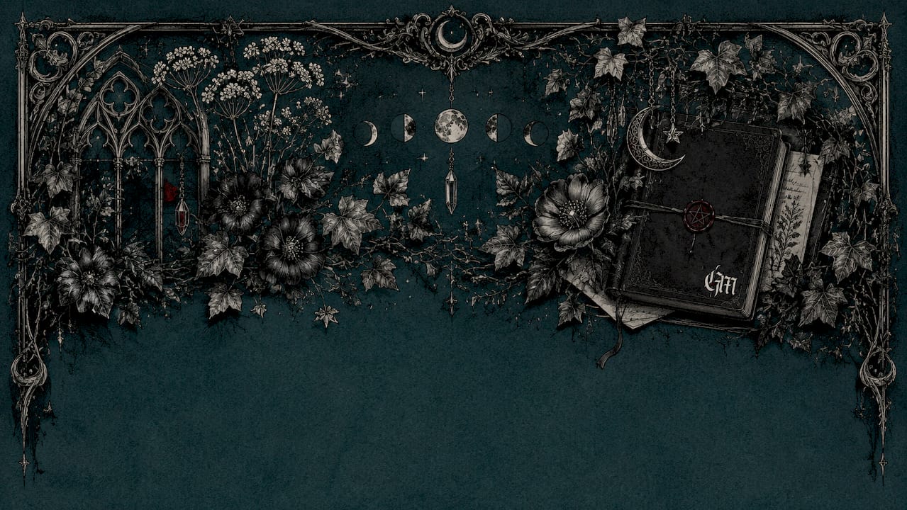 Botanical and moon witchcraft motifs sketch