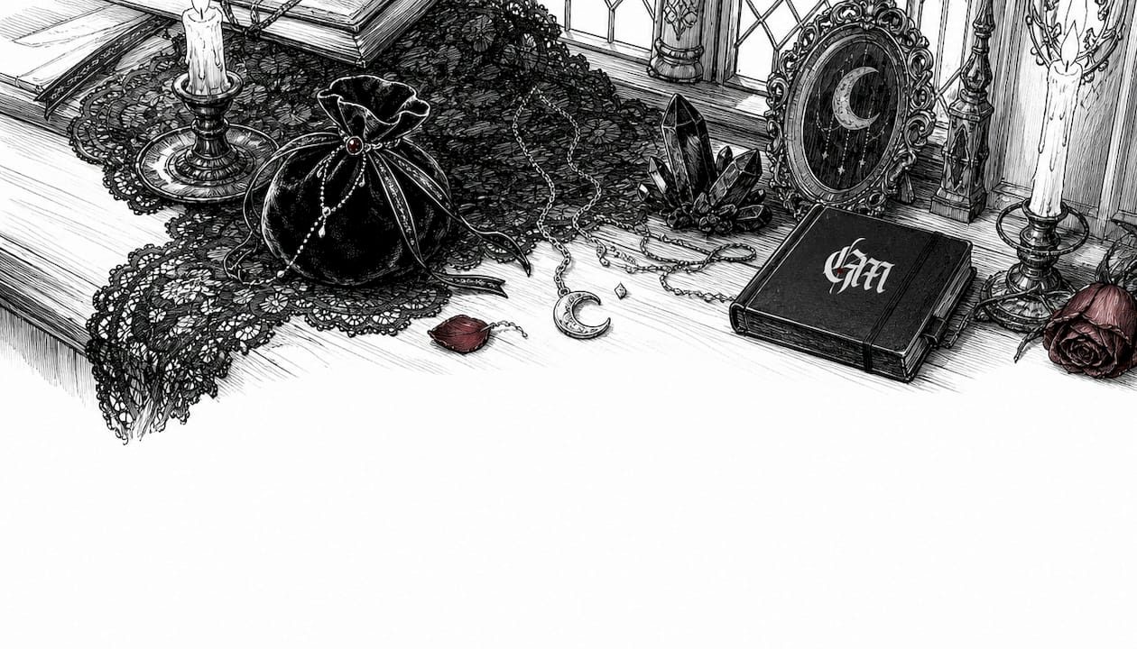 Still life of witchy decor elements and motifs