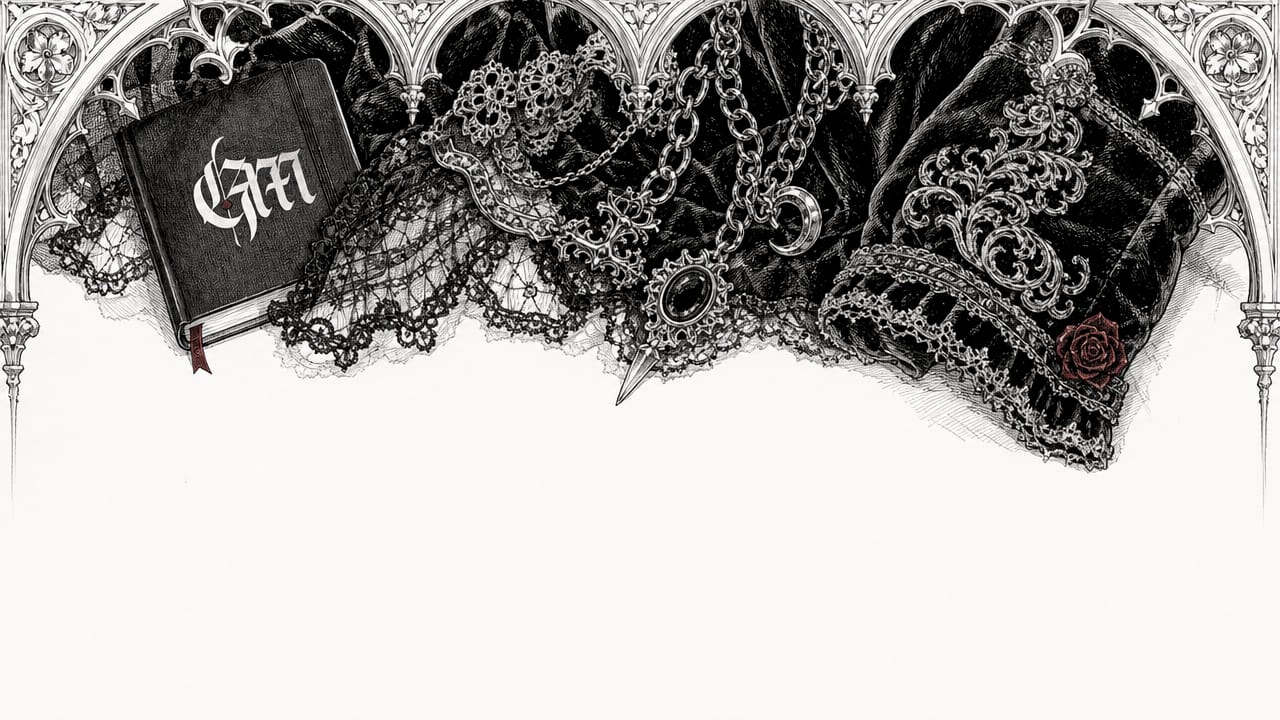 Close-up of gothic alternative fashion accessories details