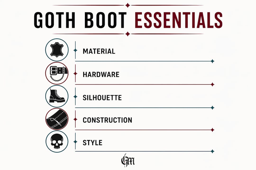 Infographic illustrating goth boot essential factors