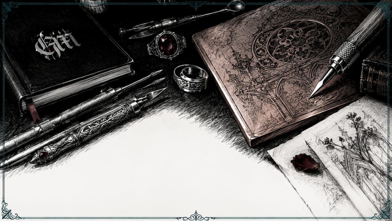 Copper plate with intaglio engraving tools in gothic style