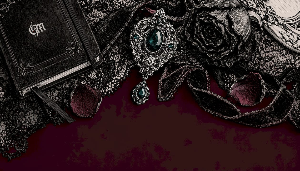 Flat lay of vintage gloomth fashion accessories