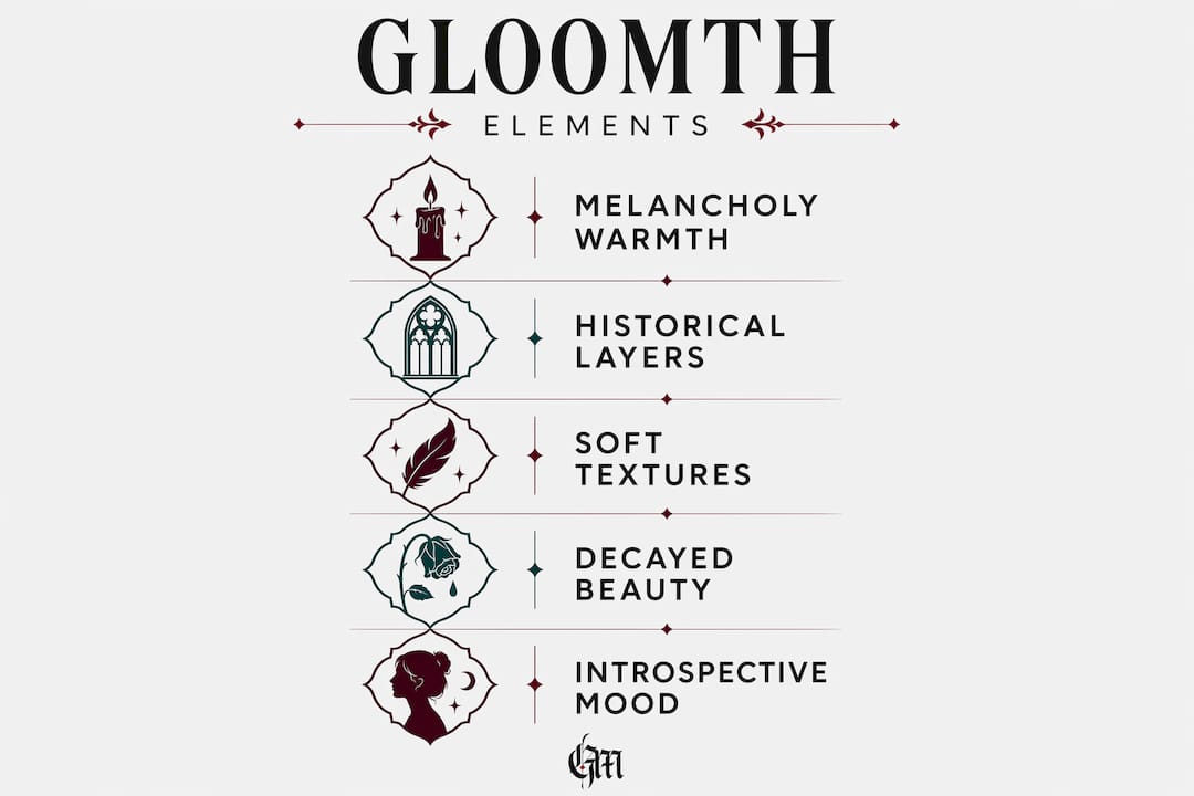 Infographic outlining key gloomth aesthetic elements
