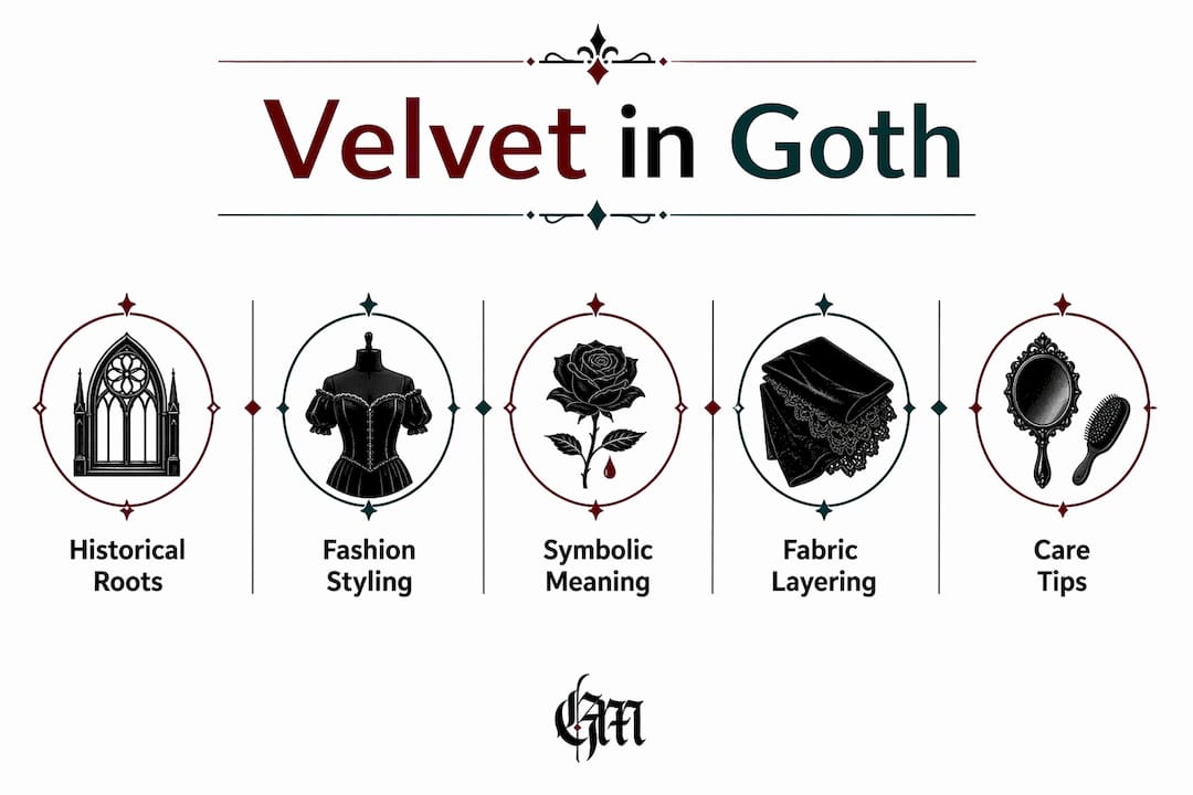 Infographic illustrating velvet's role in goth fashion