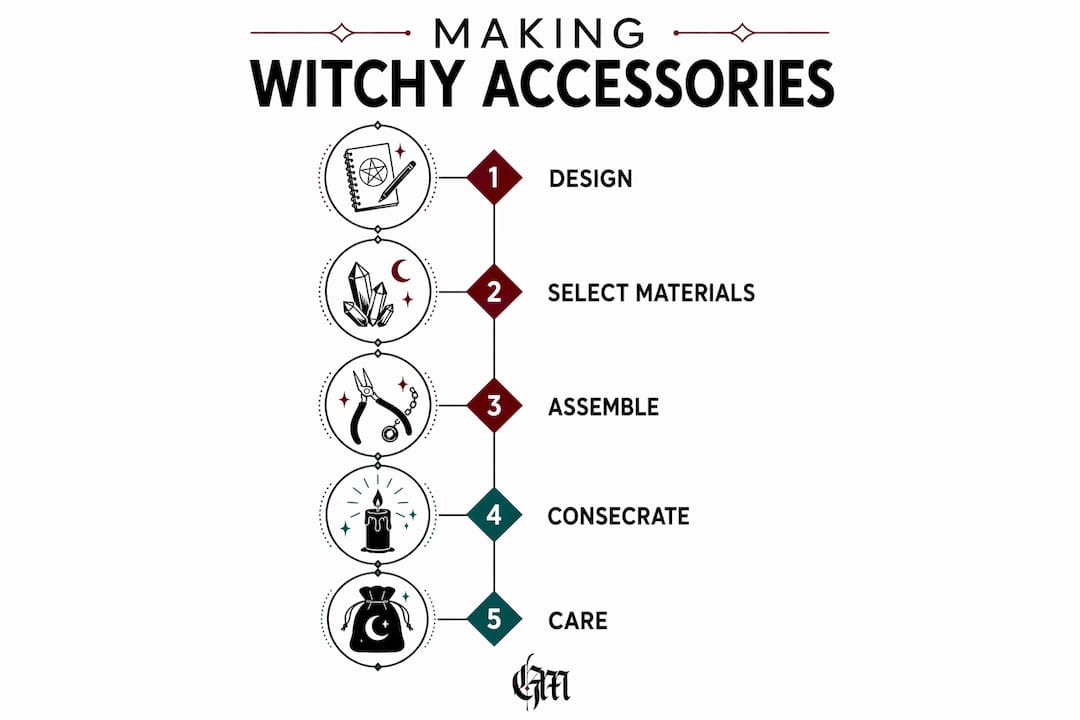 Infographic illustrating steps to make witchy accessories