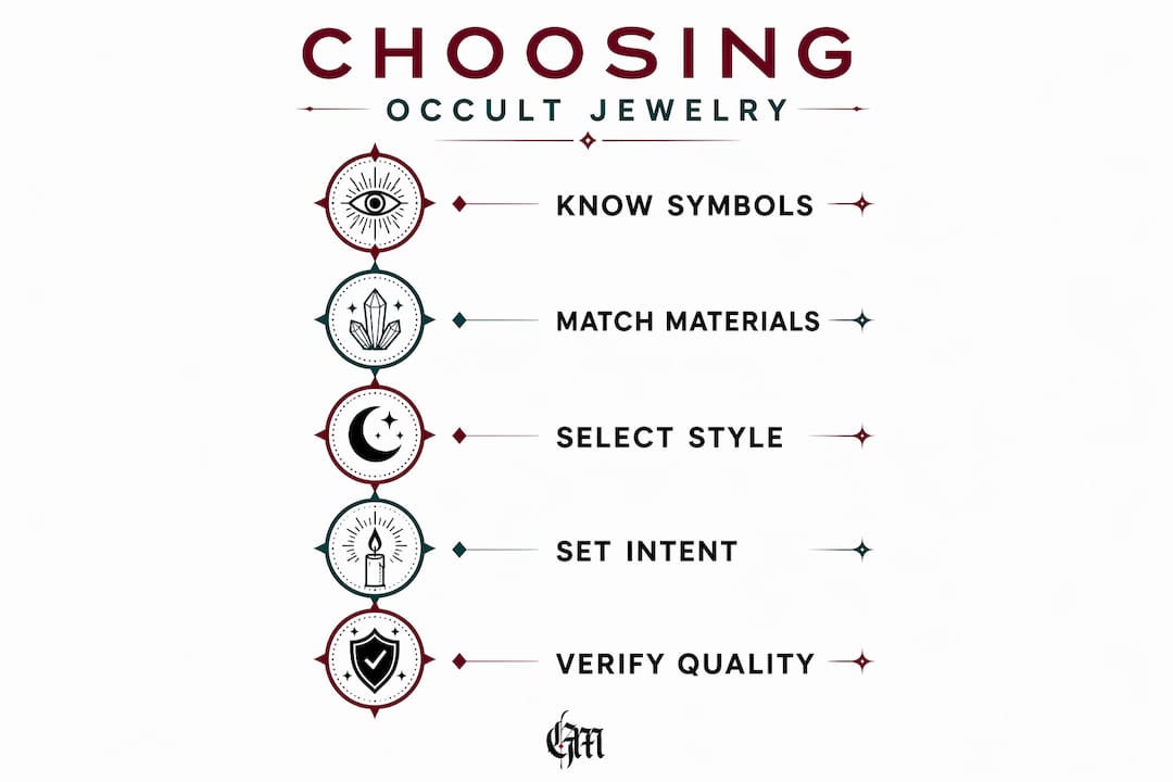 Infographic showing steps to choose occult jewelry thoughtfully