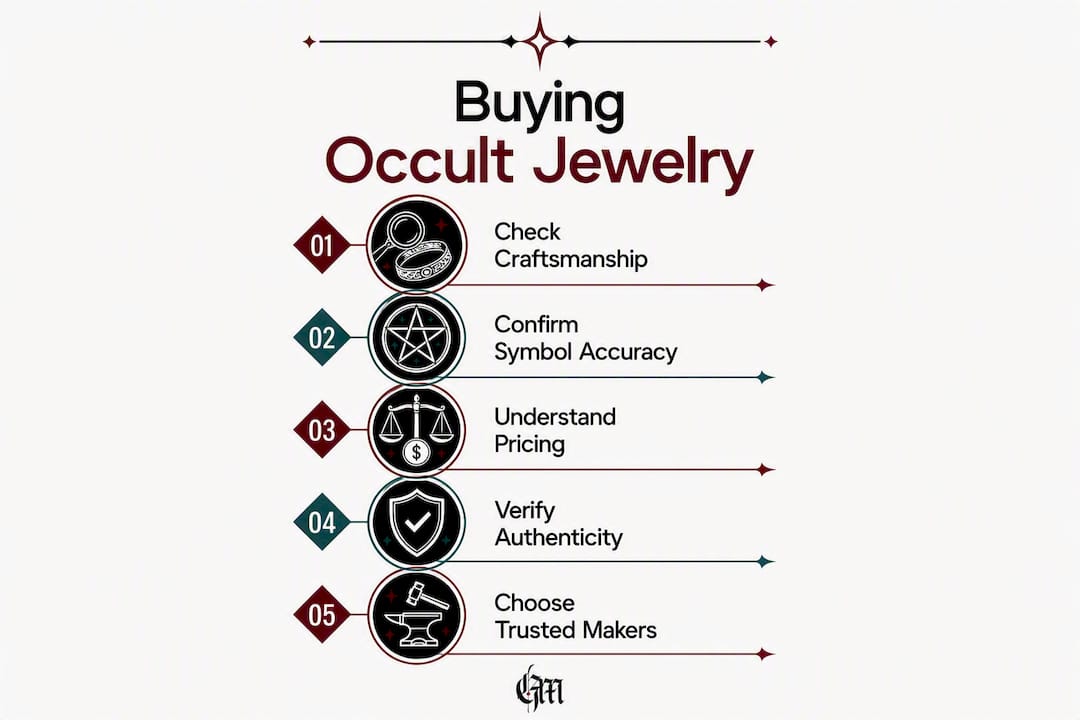 Infographic outlining 5 occult jewelry buying steps