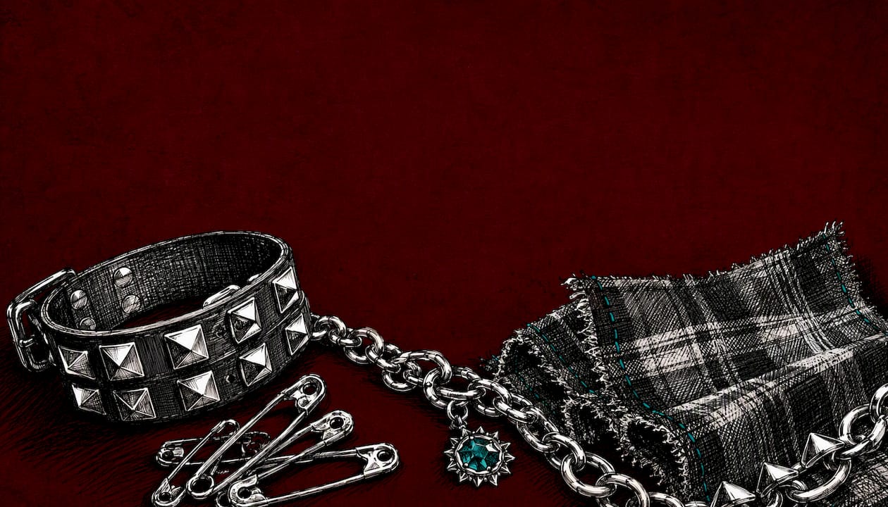 Pen and ink sketch of punk accessories