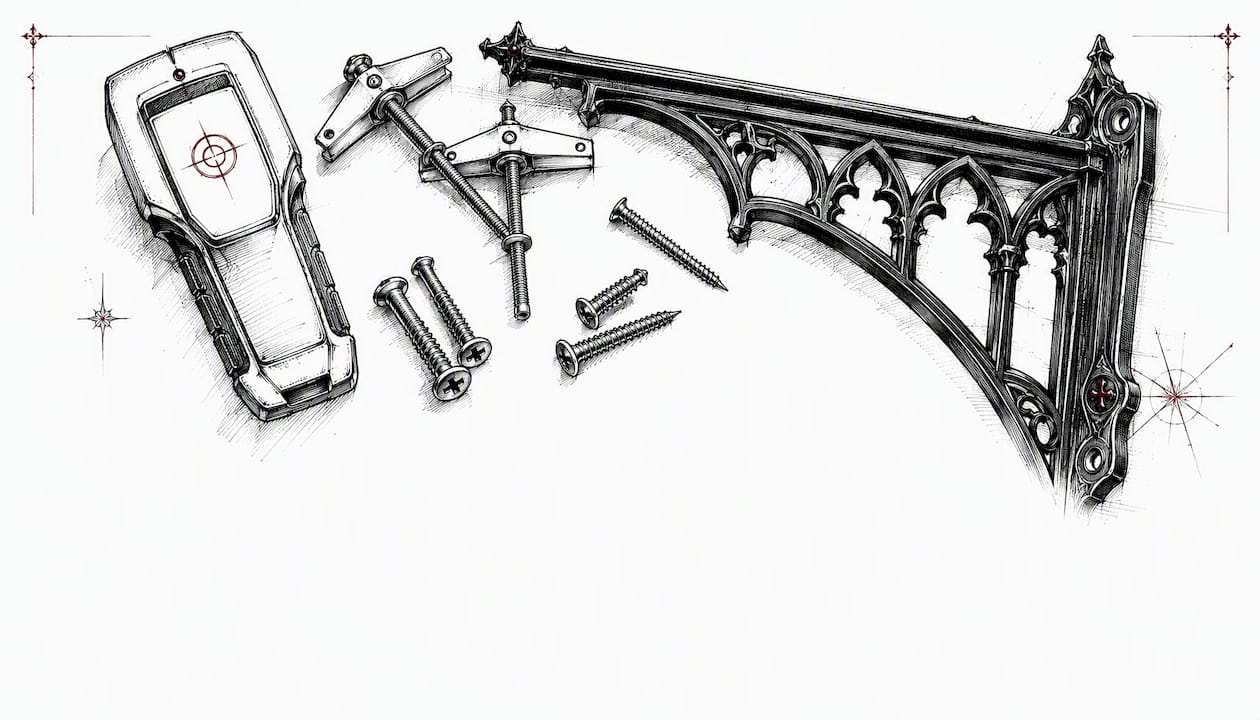 Mounting hardware and gothic bracket close-up sketch