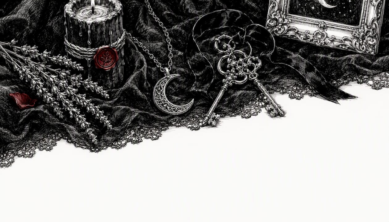 Eclectic witchcraft altar objects detail