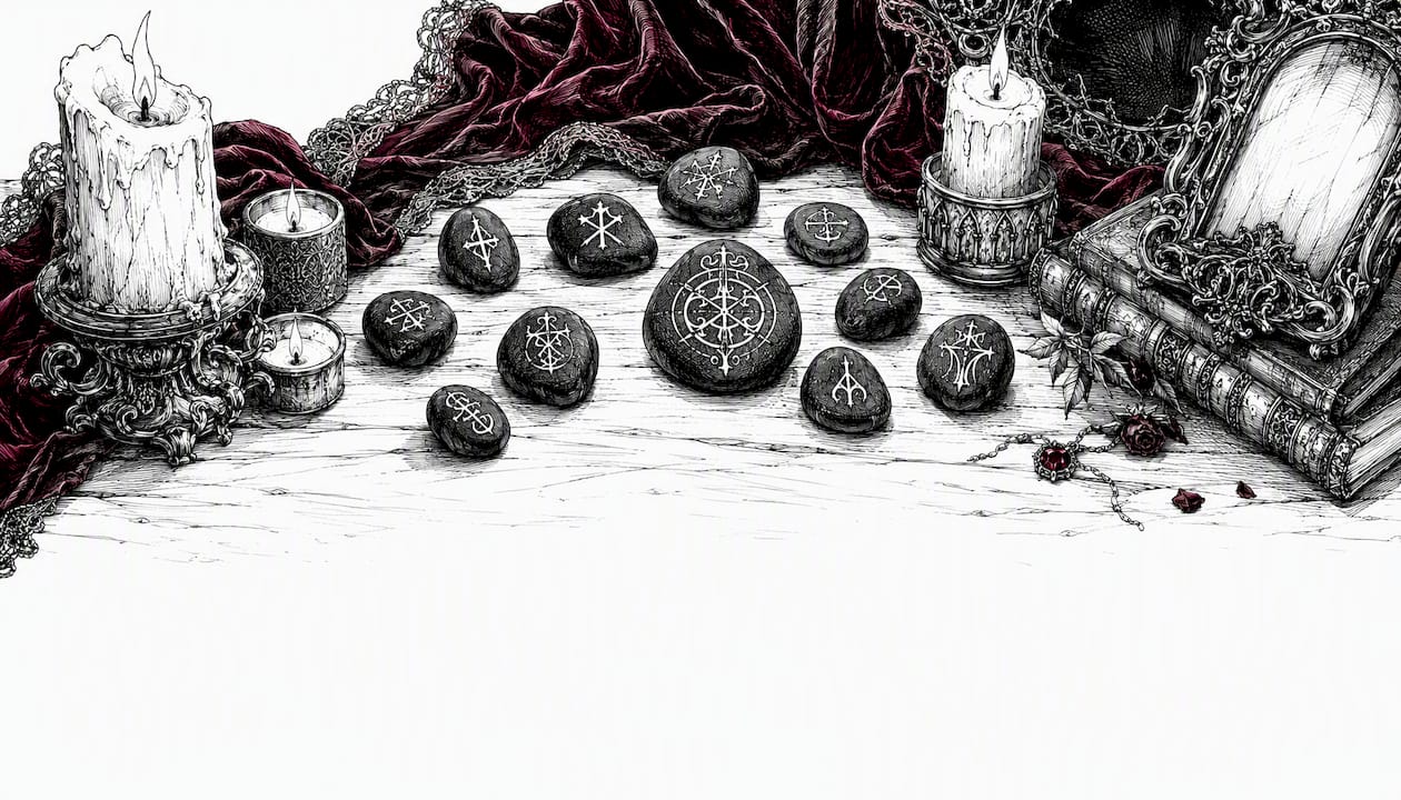 Smooth stones engraved with runes on velvet cloth