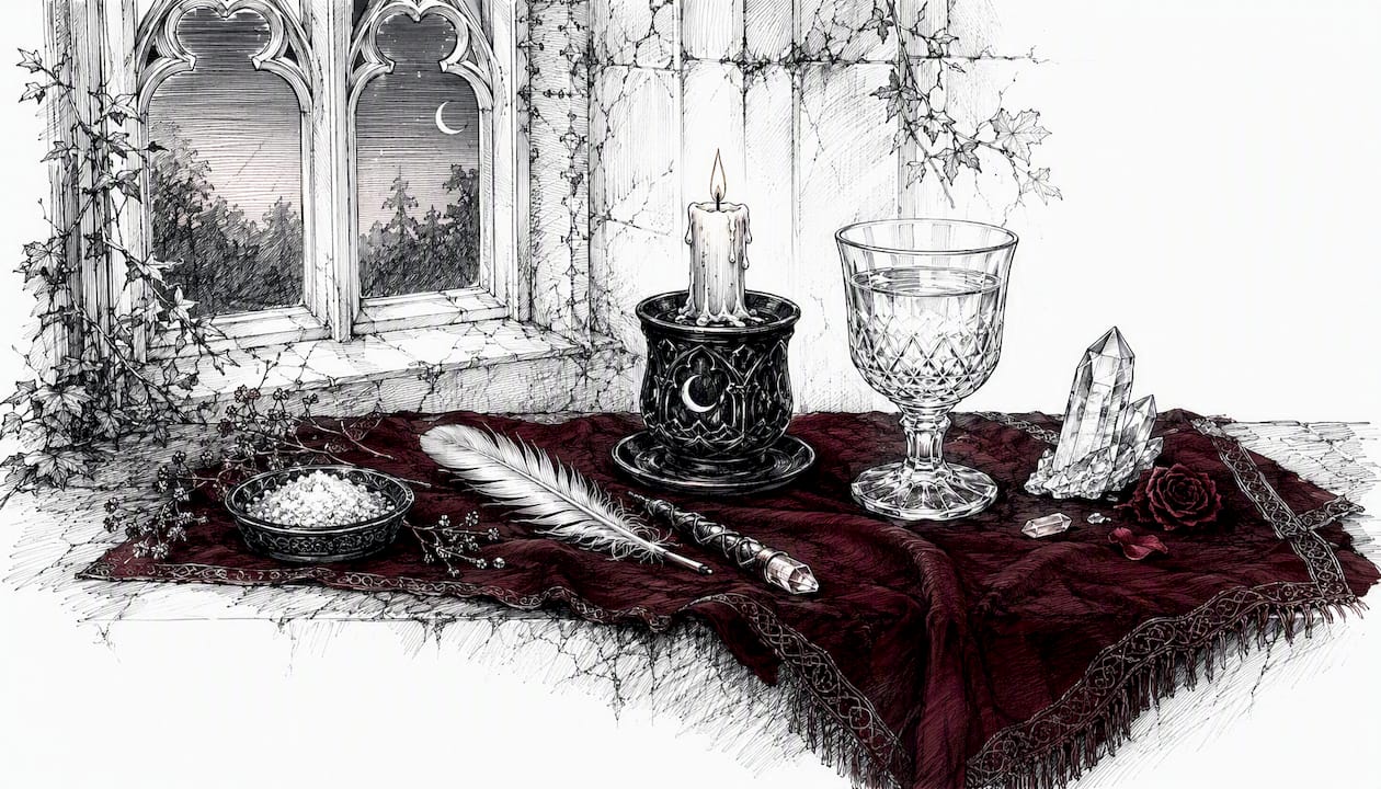 Elemental symbols on minimalist altar cloth