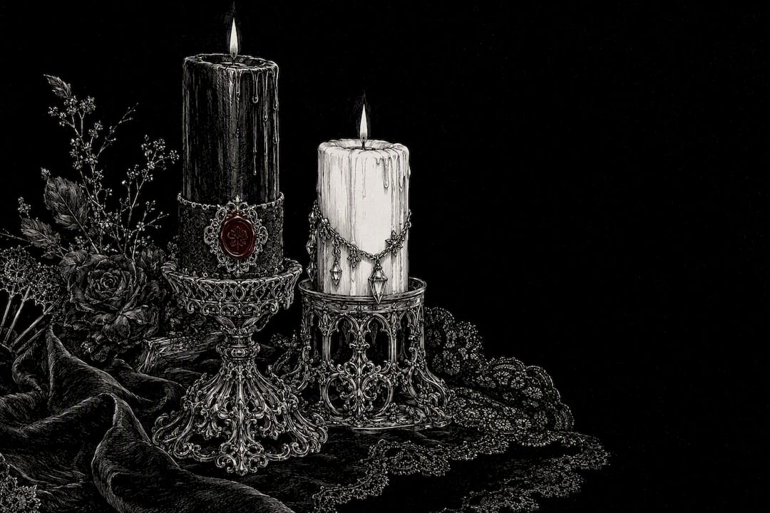 Sketch of black and white ritual candles