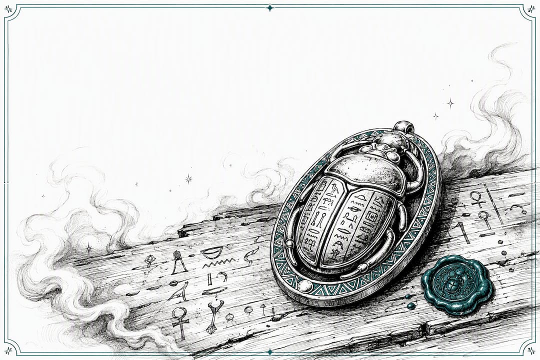 Ink sketch of Egyptian scarab amulet
