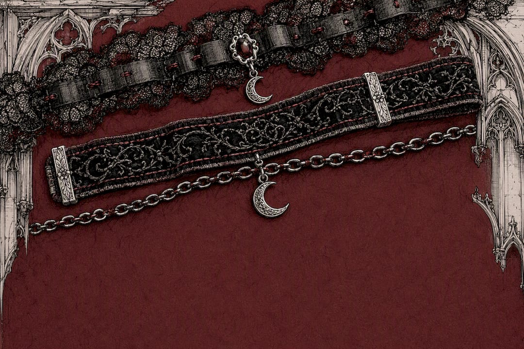 Sketch of gothic choker materials leather velvet chain