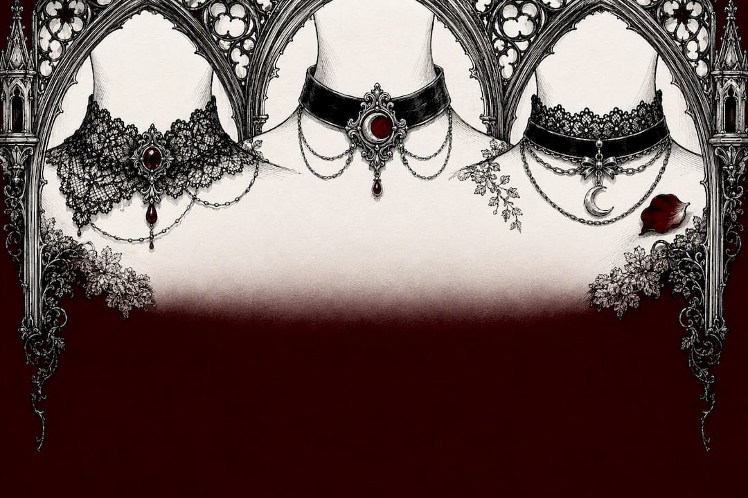 Sketch of different gothic choker lengths on necks